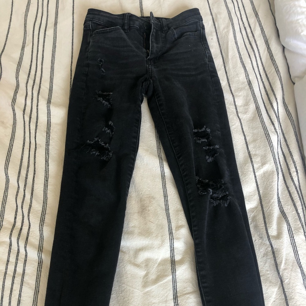 ae black ripped skinny jeans